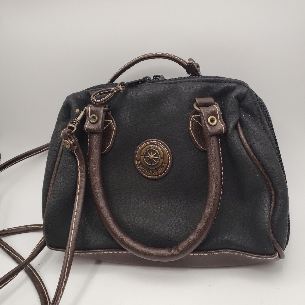Vintage Mitzi Weather Point Convertible‎ Crossbody Bag Black with Brown Accents.